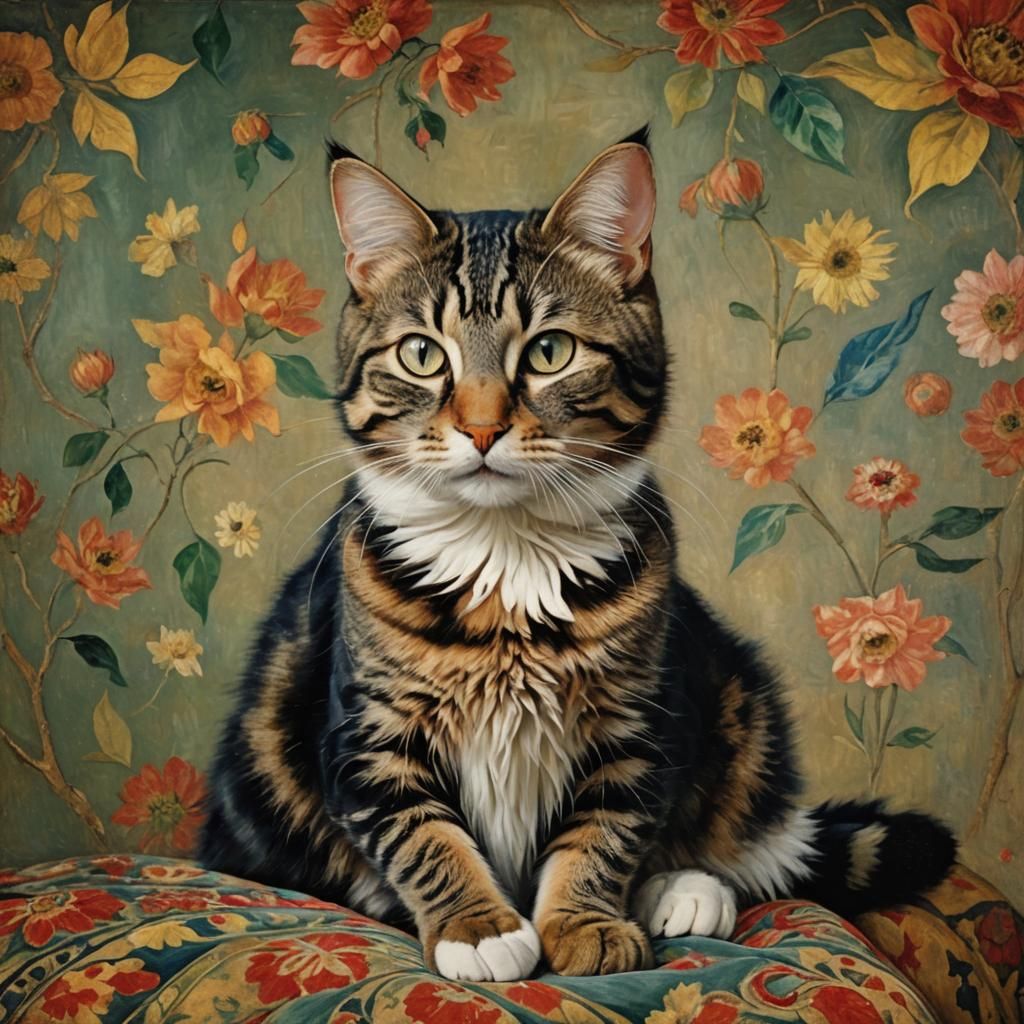 Glamorous Tabby Cat Portrait in Classical Style