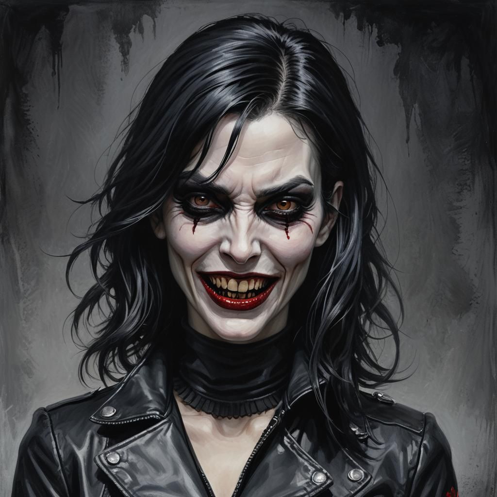 Gaunt Vampire Woman Portrait in Film Noir Style