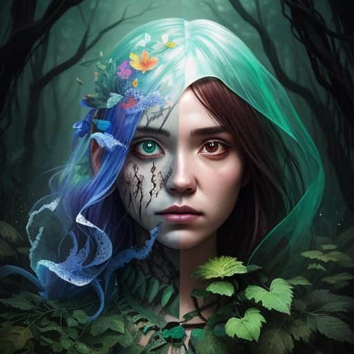 Ghost Girl and Sparrow Encounter in Hyperrealistic Style