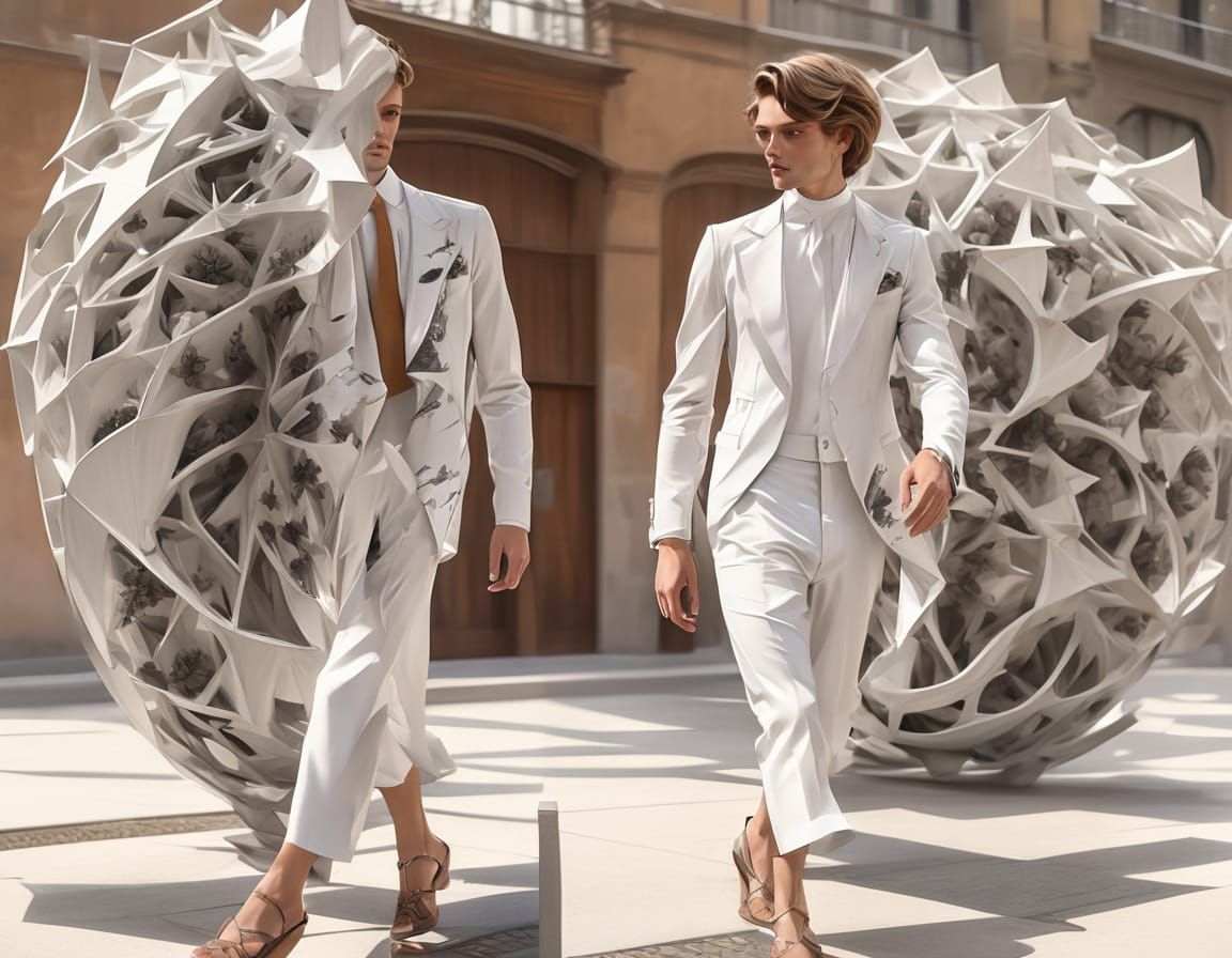 Fragmented Sculpture of a Man in Surreal Landscape