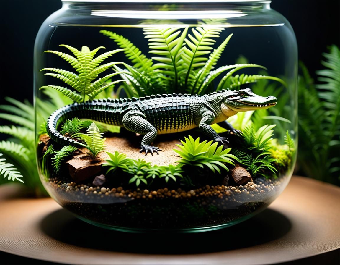 Terrarium Miniature Landscape with Crocodile