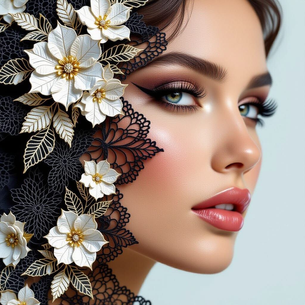 Lace Collage Captures Woman's Elegant Facial Features