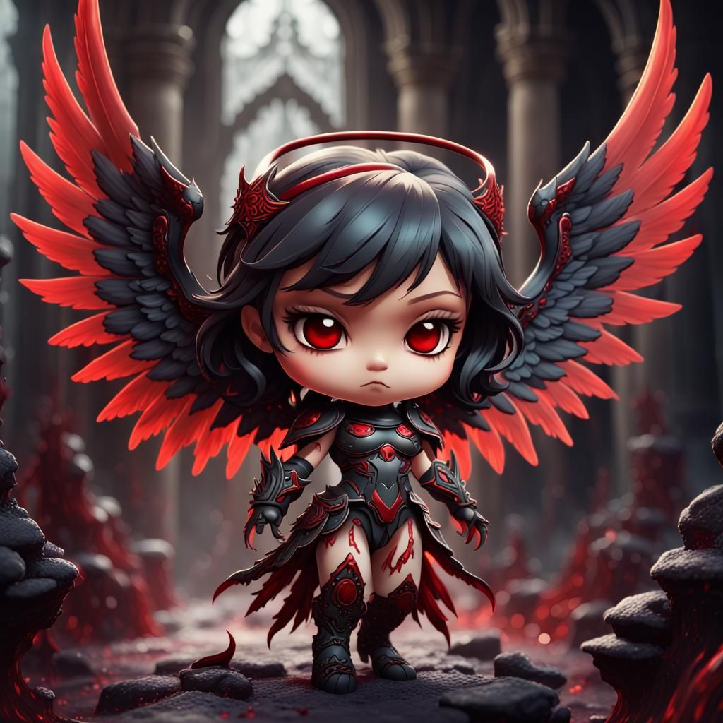 Demonic Chibi Seraphim Angel in Matte Painting Style