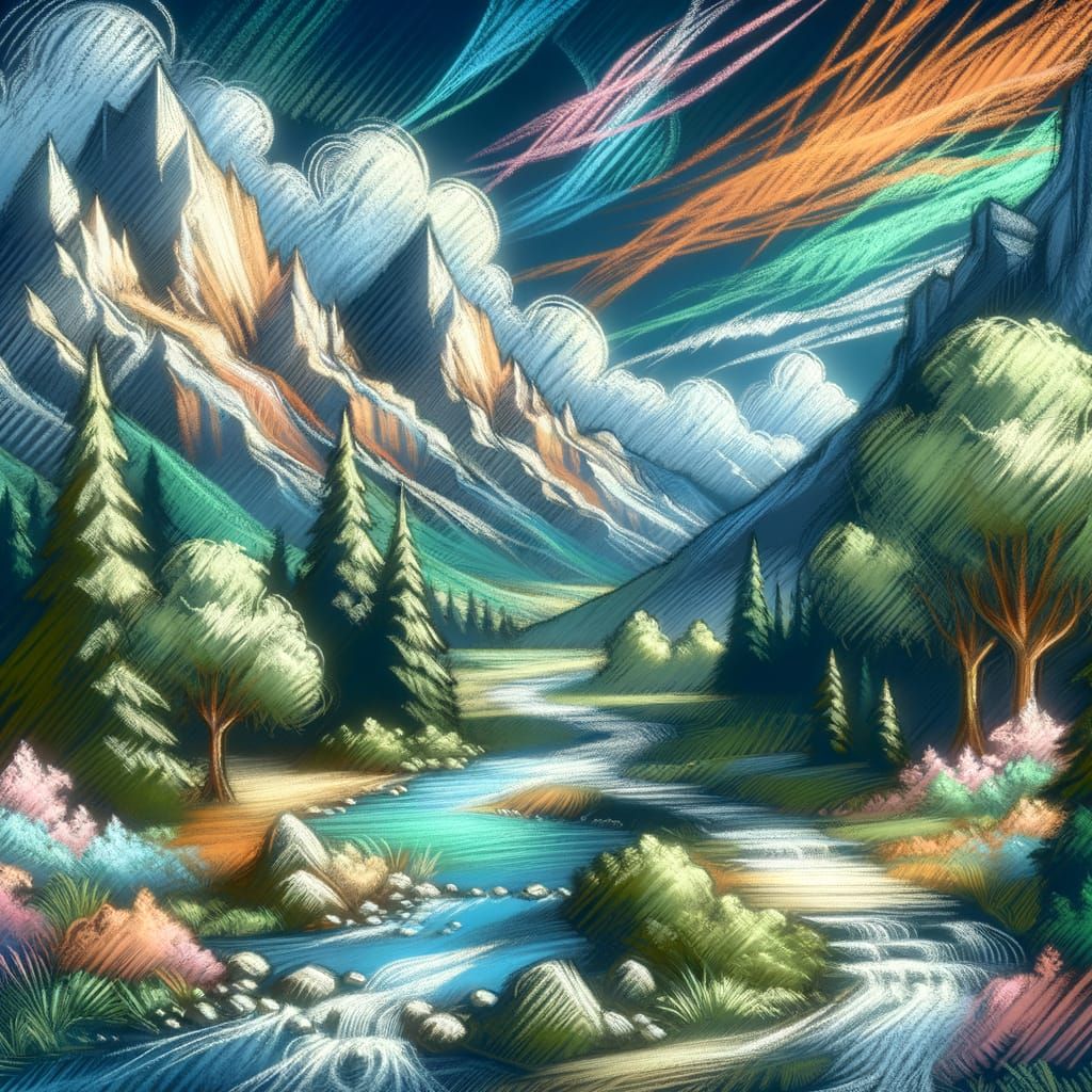 Magical Fantasy Landscape in Chalk Art Style