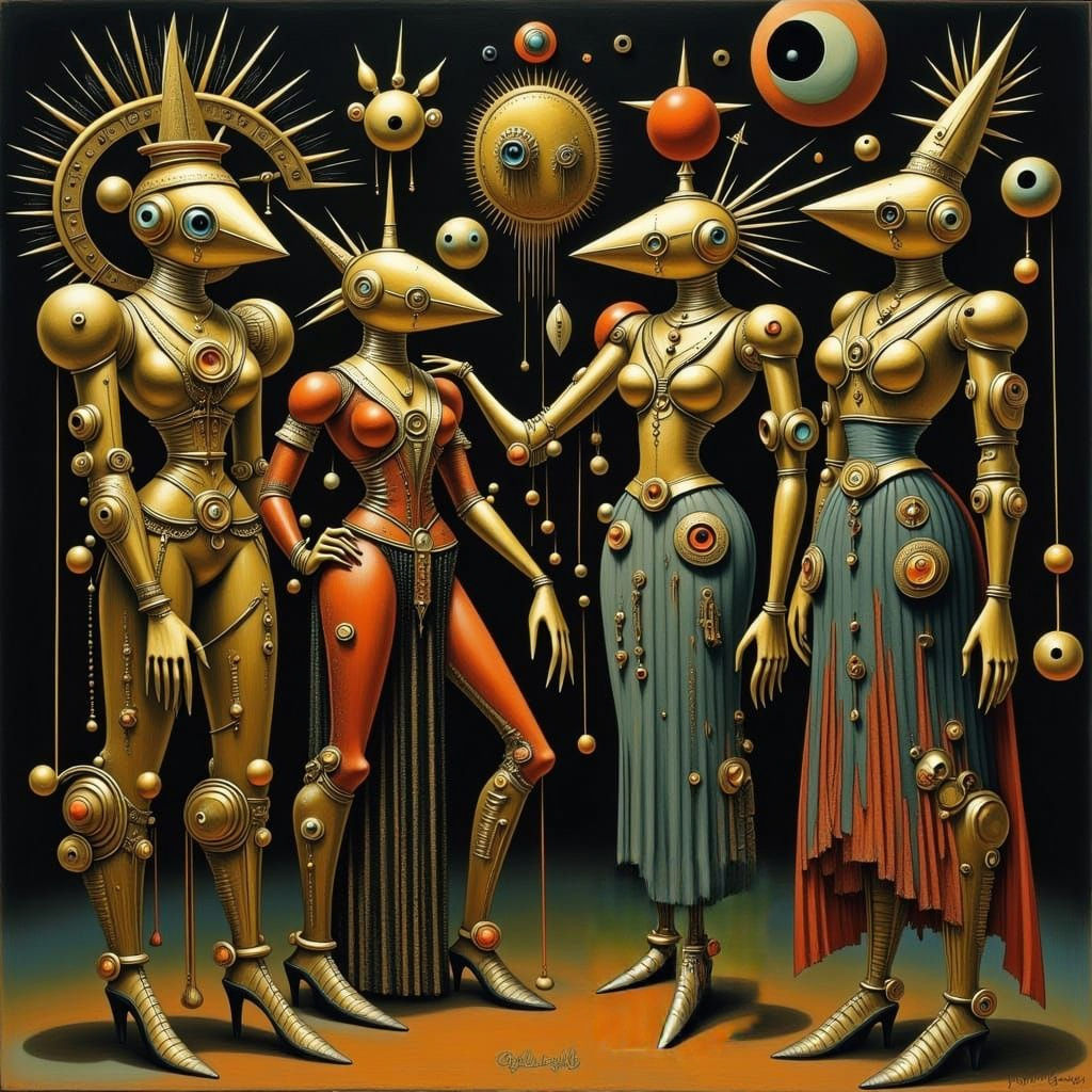 Steampunk Women Dance with Brass Robots in a Mysterious Dies...