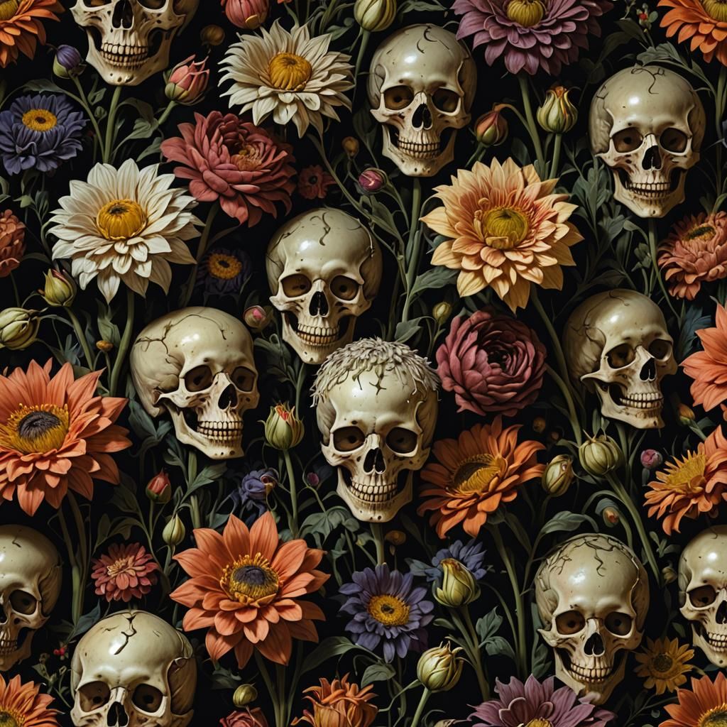 Morbid Macabre Flowers in Hyperdetailed Photorealism