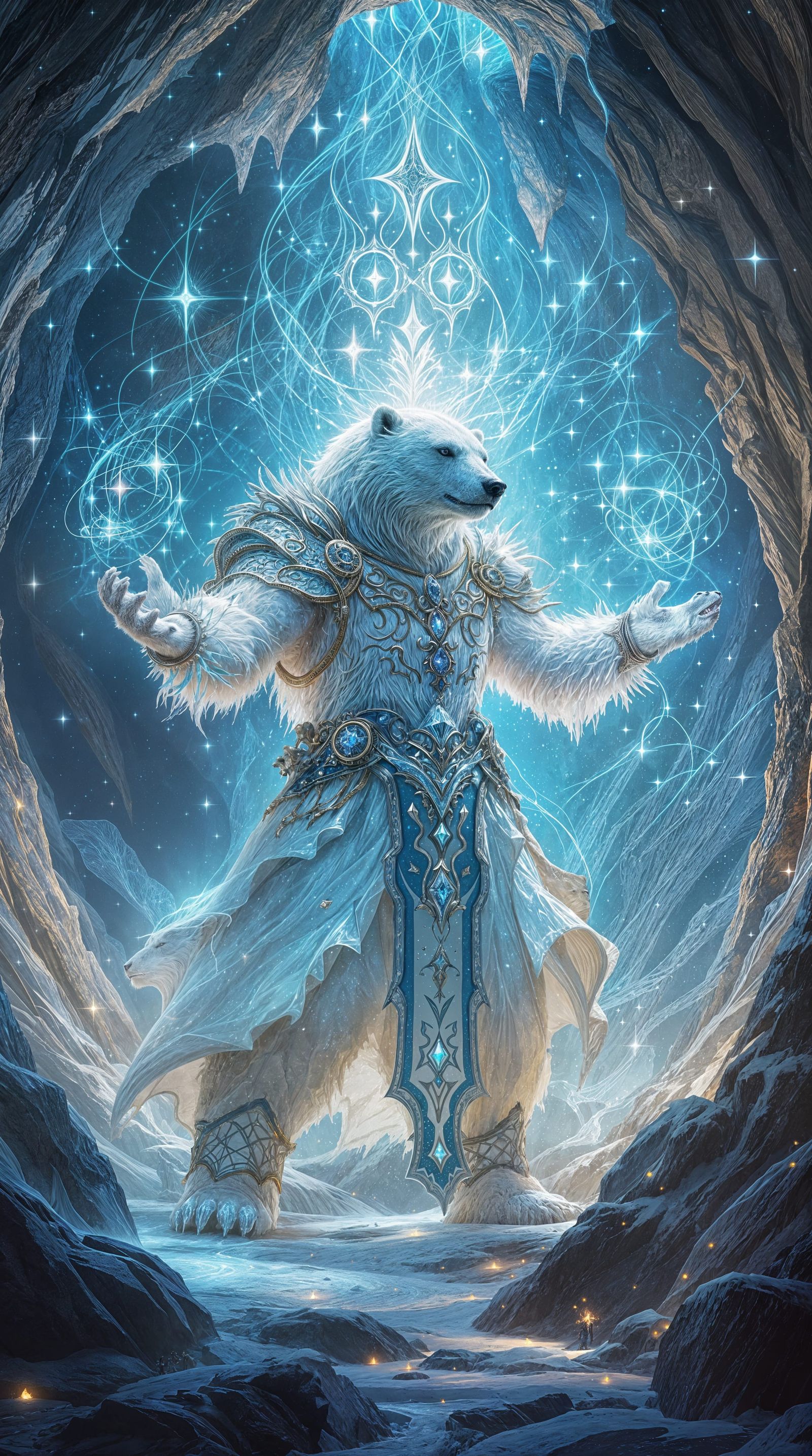 Ethereal Polar Bear Mage in Glowing Cavern