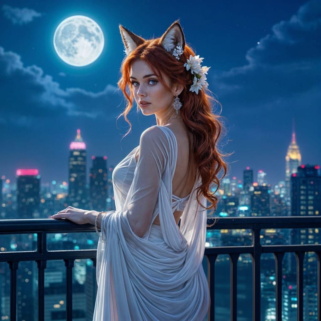 Cyberpunk Dhaka Woman in Saree on Balcony