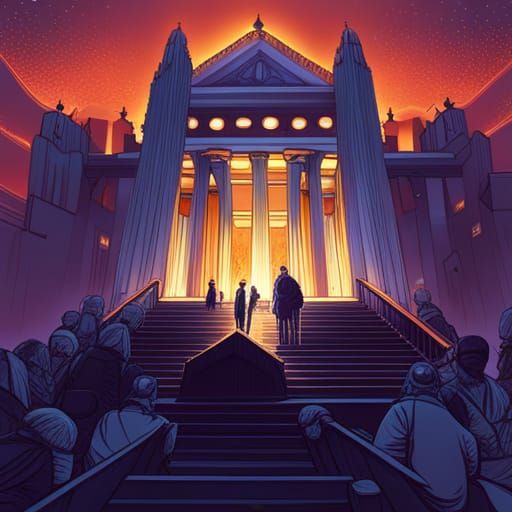 Luminous Parthenon with Golden Outlines, Digital Art