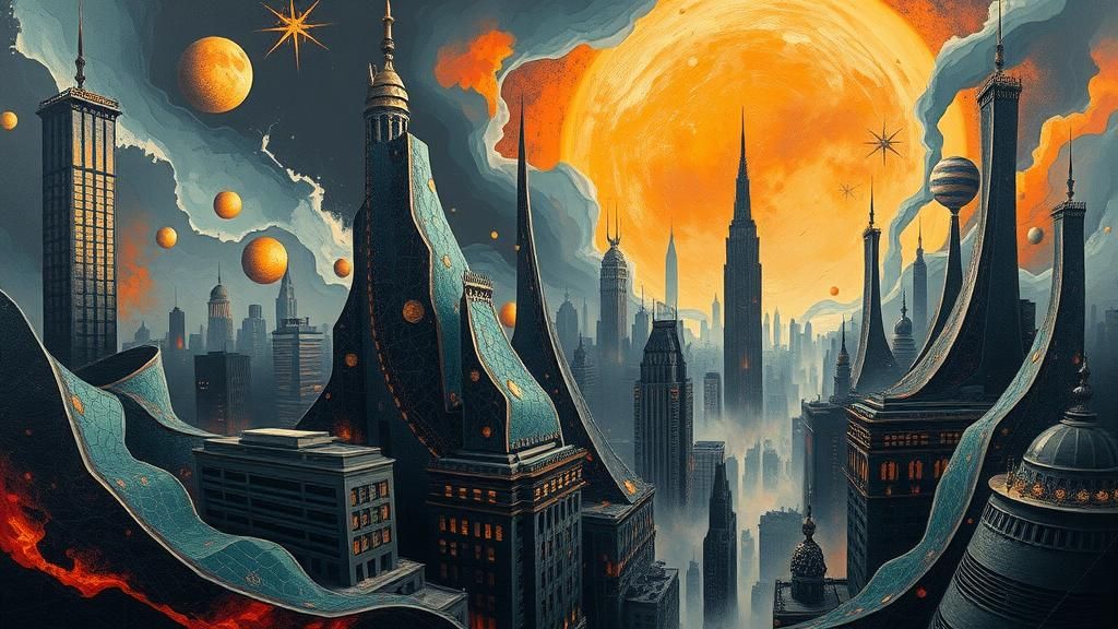 Surreal Apocalyptic Cityscape in Heavy Metal Style