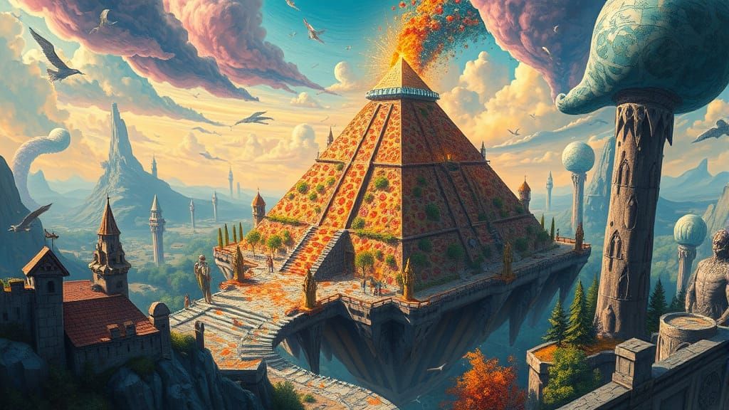 Fantastical Floating Pizza City with Pizza Pyramid