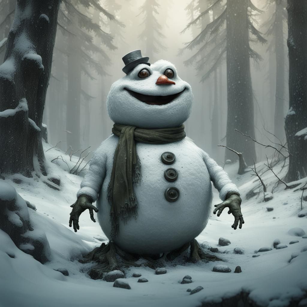 Snowman Frog in Detailed Fantasy Forest Art