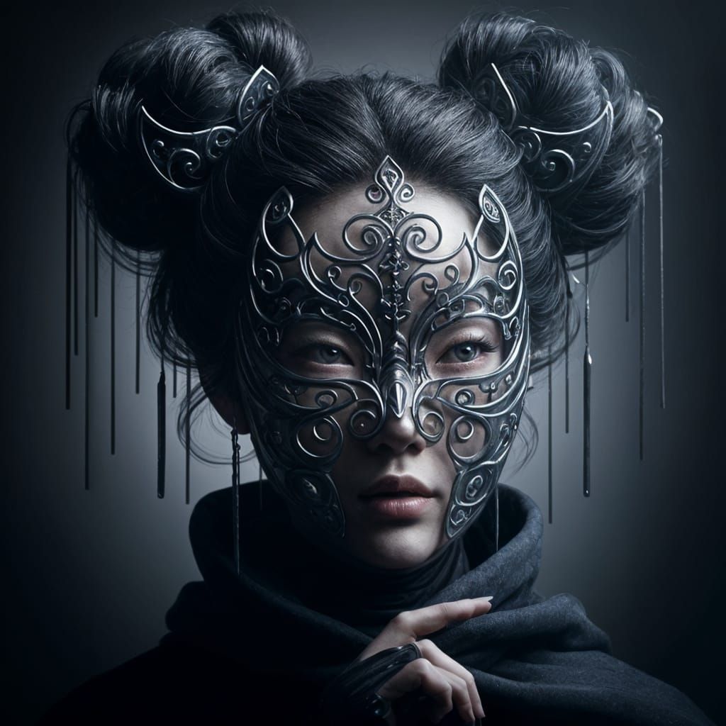 Dark Fantasy Portrait Of Mysterious Woman With Distorting Ma...
