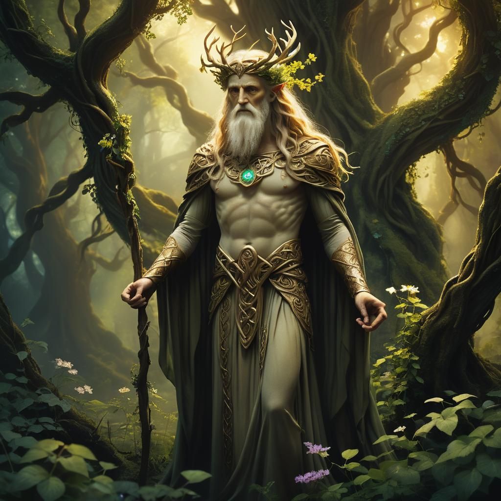 Majestic Celtic Deity in Enchanted Forest
