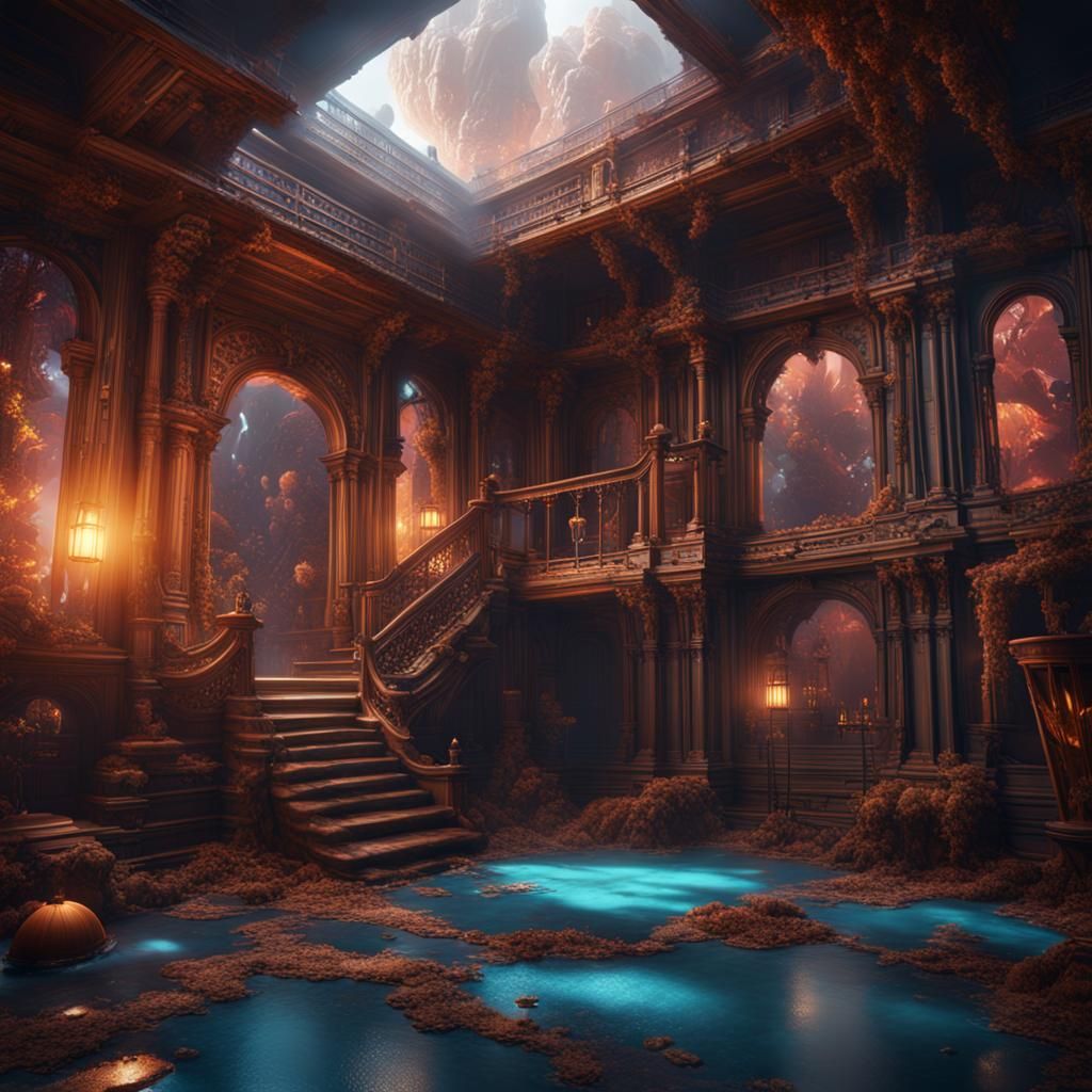 Fantastical Upside-Down Room: Detailed Matte Painting