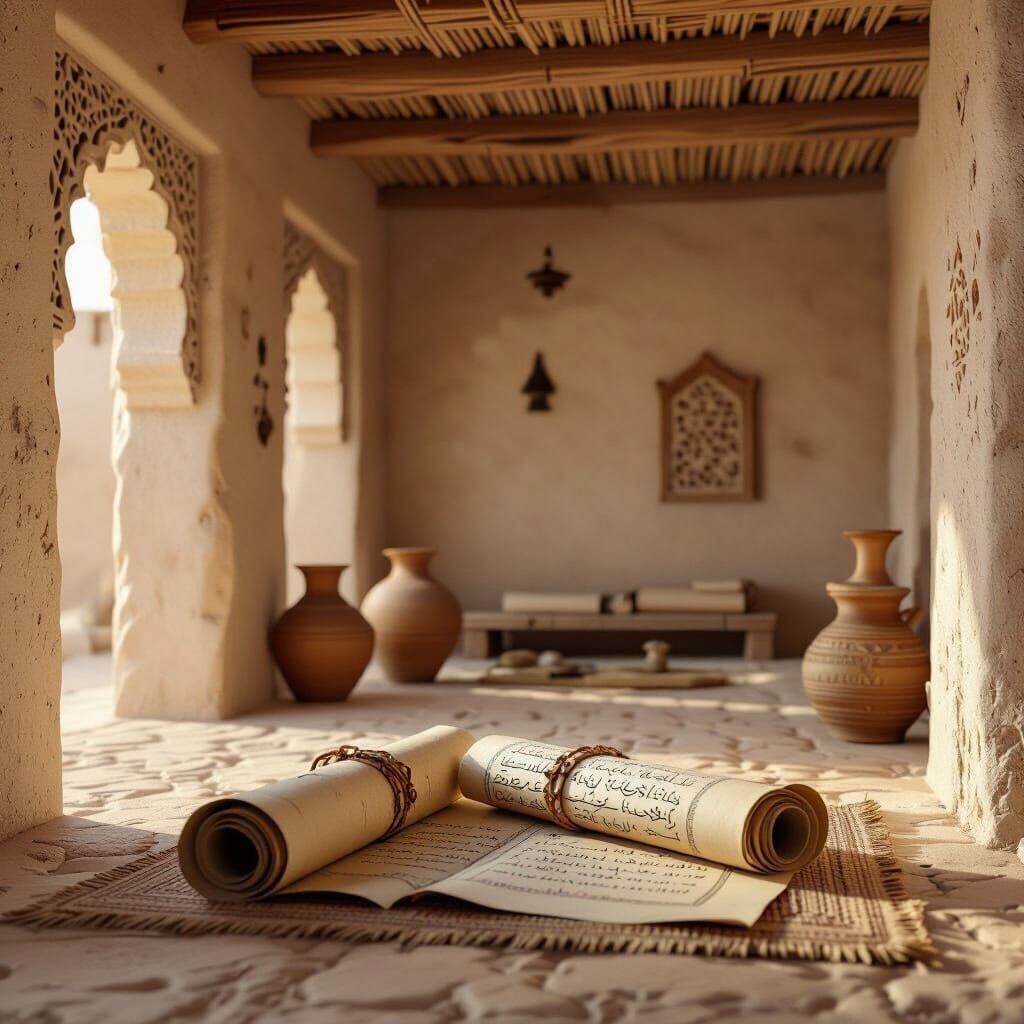 Ancient Arabian House Interior Wood Carving 3D Art
