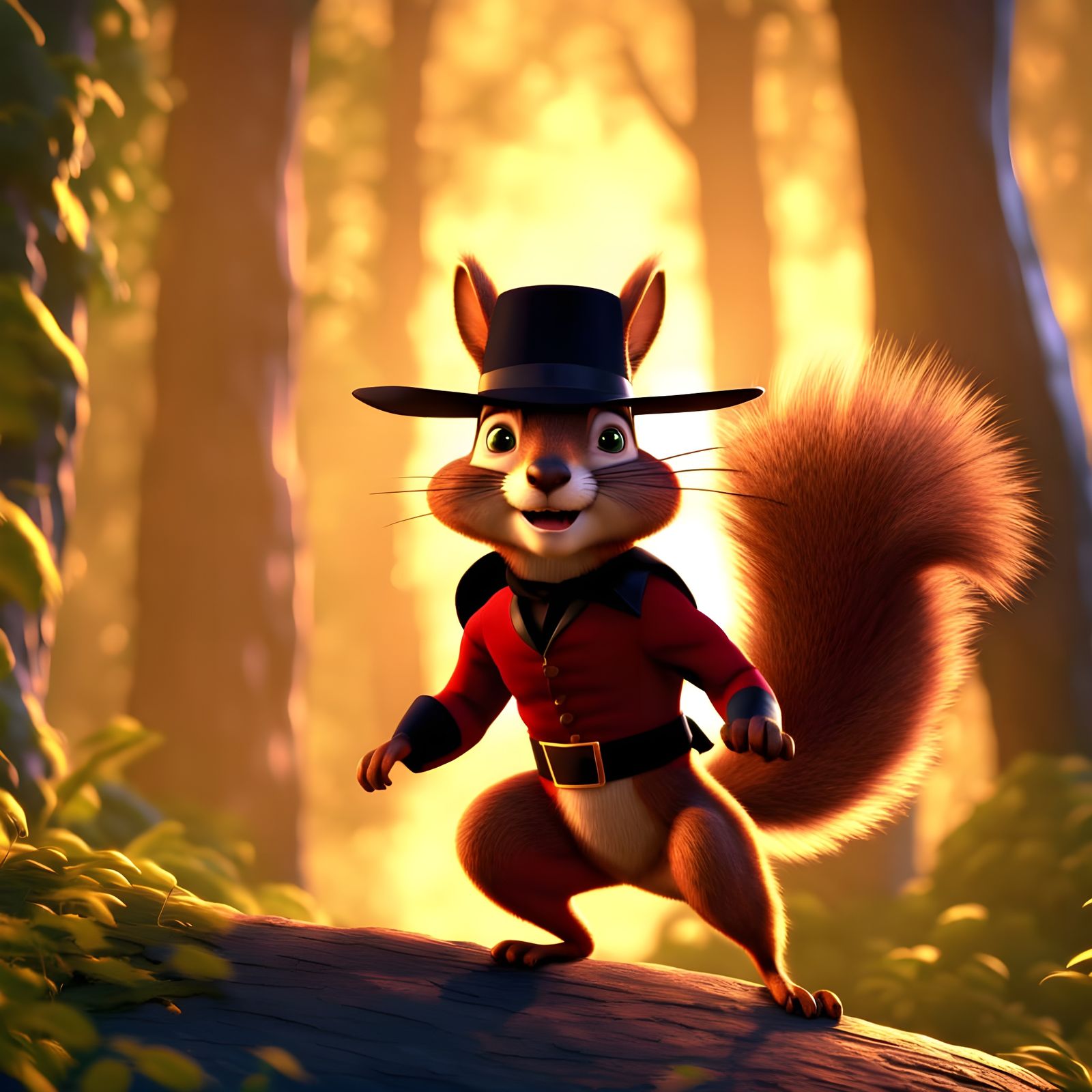 Mischievous Zorro Squirrel in Pixar Style