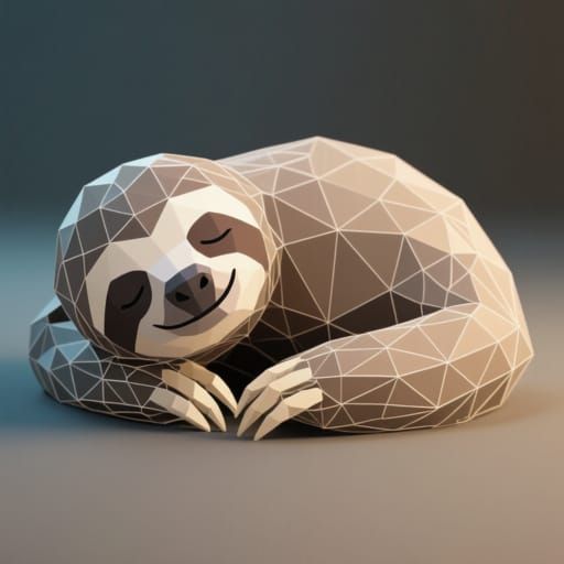 Low Poly Sleeping Sloth Wireframe Illustration