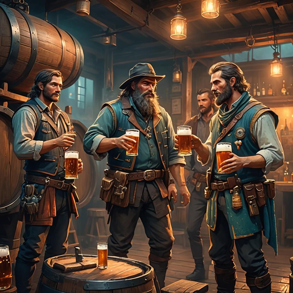 Men with Beer in Art Nouveau Style