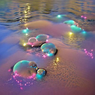 Pastel Neon Glitter Bubbles on Water
