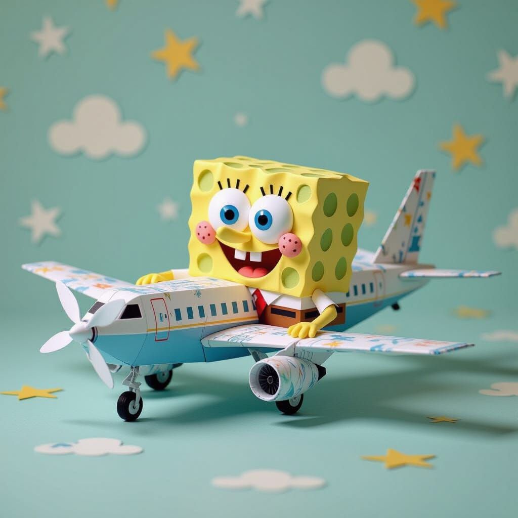 SpongeBob Origami Airplane Papercraft Art