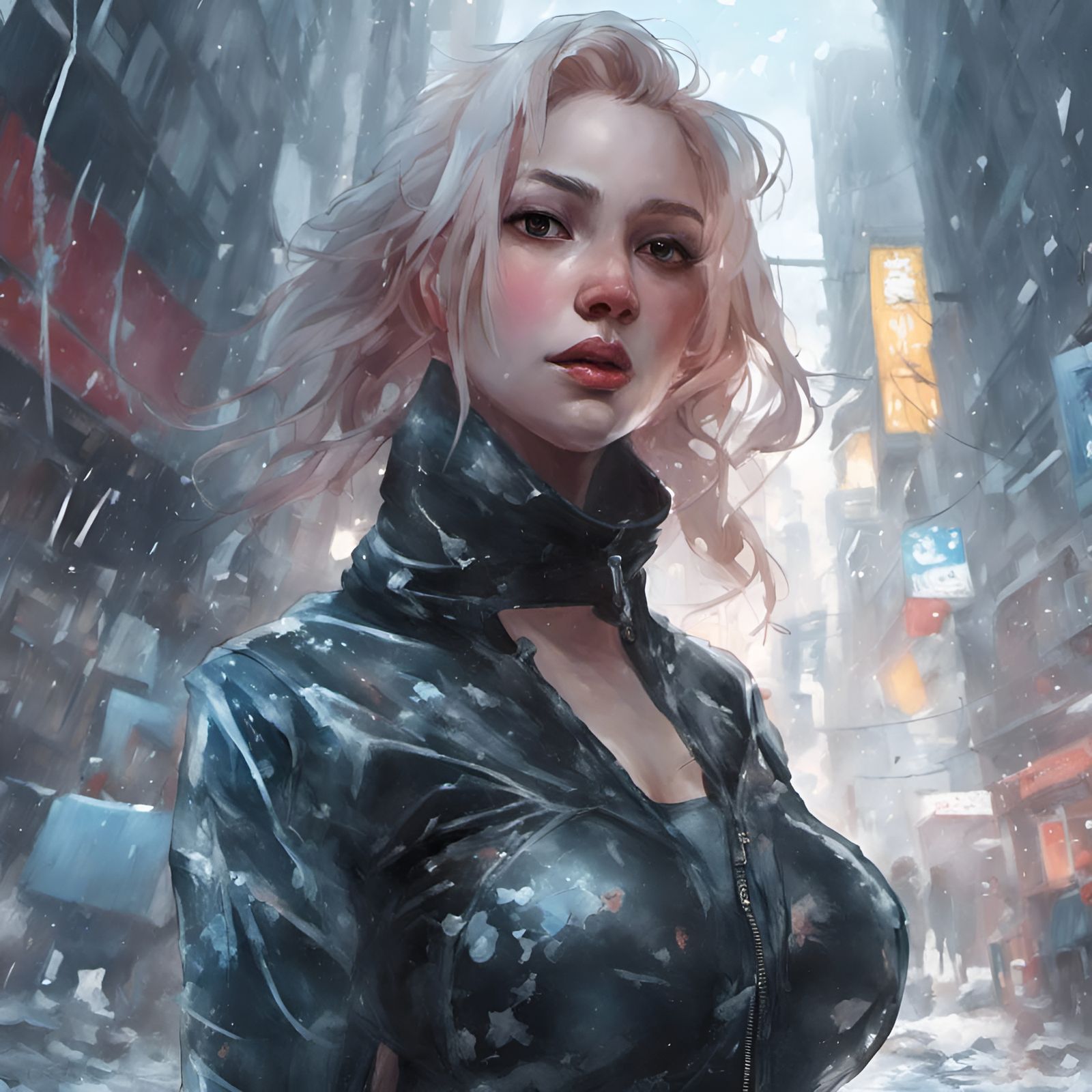 Ice Girl in Manhwa Style with Flowing Skin