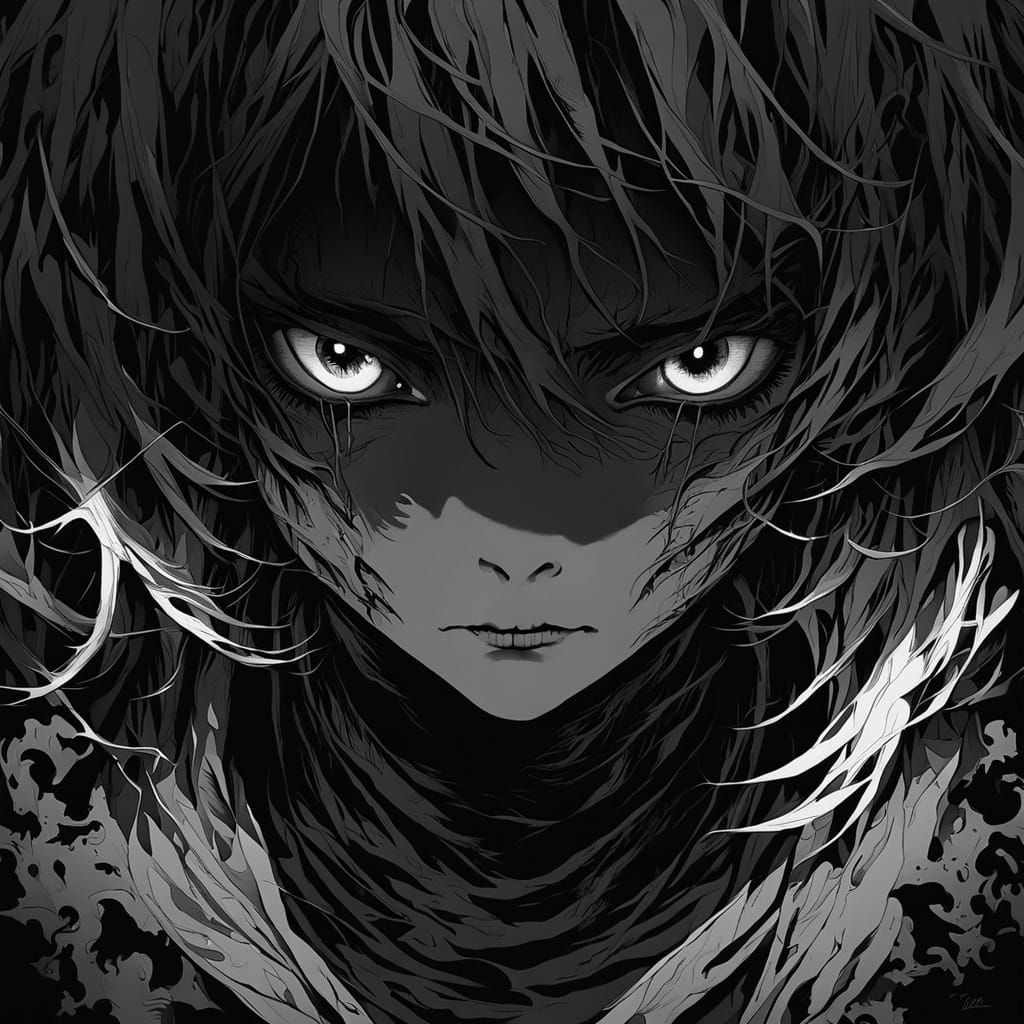 Haunting Charcoal Portrait with Scars and Wounds