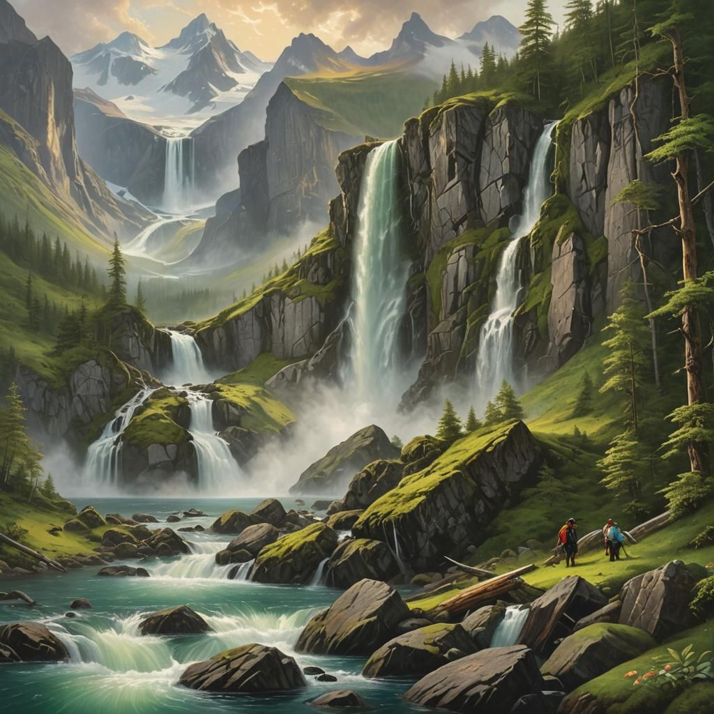 Majestic Arctic Waterfall in Hyperrealistic Style