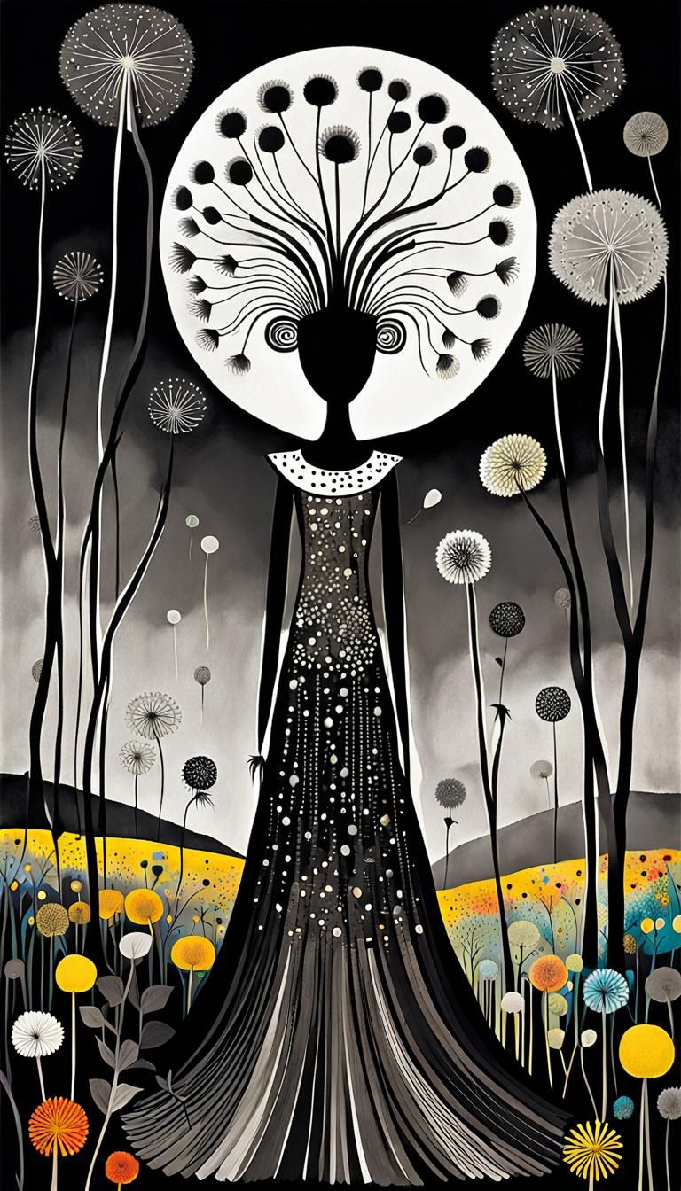 Antlered Fairy Queen in Dandelion Dreamscape