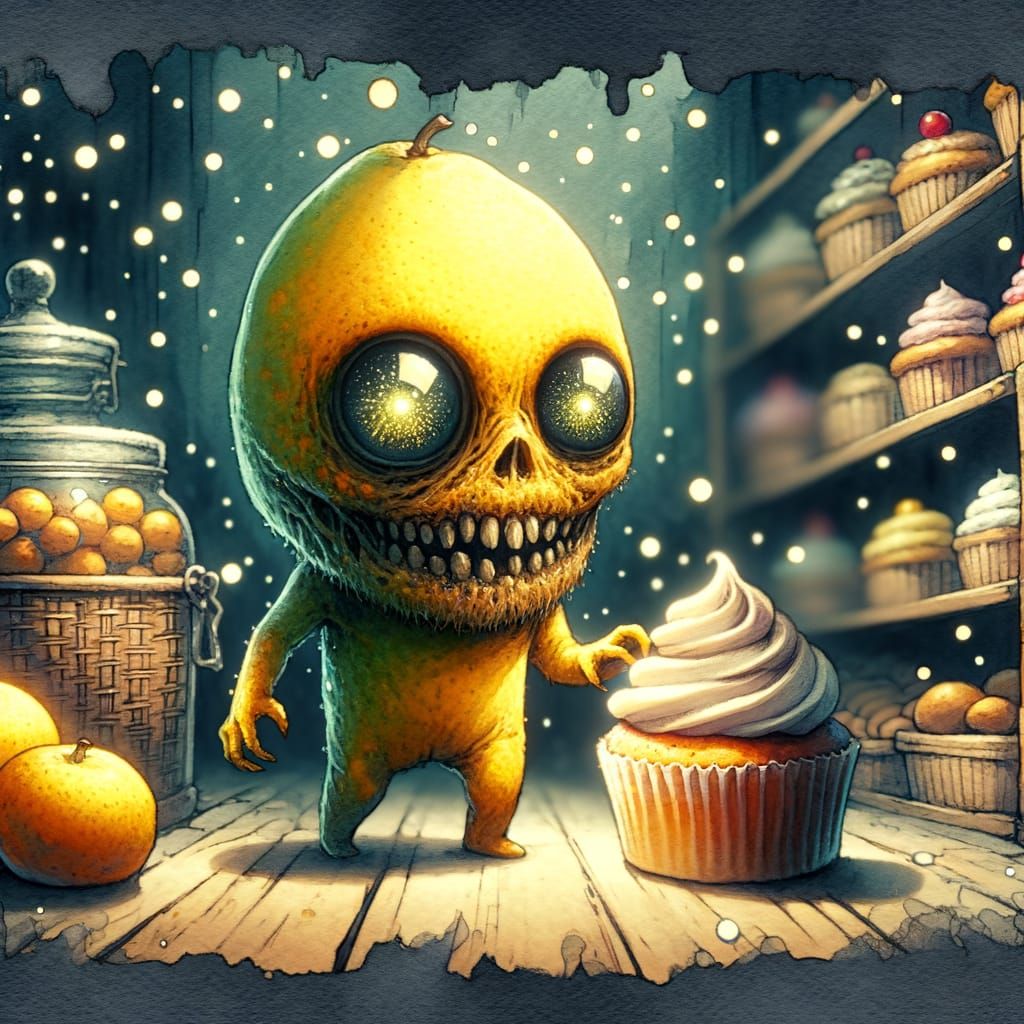 Undead Mango Steals Cupcake: Watercolor Painting