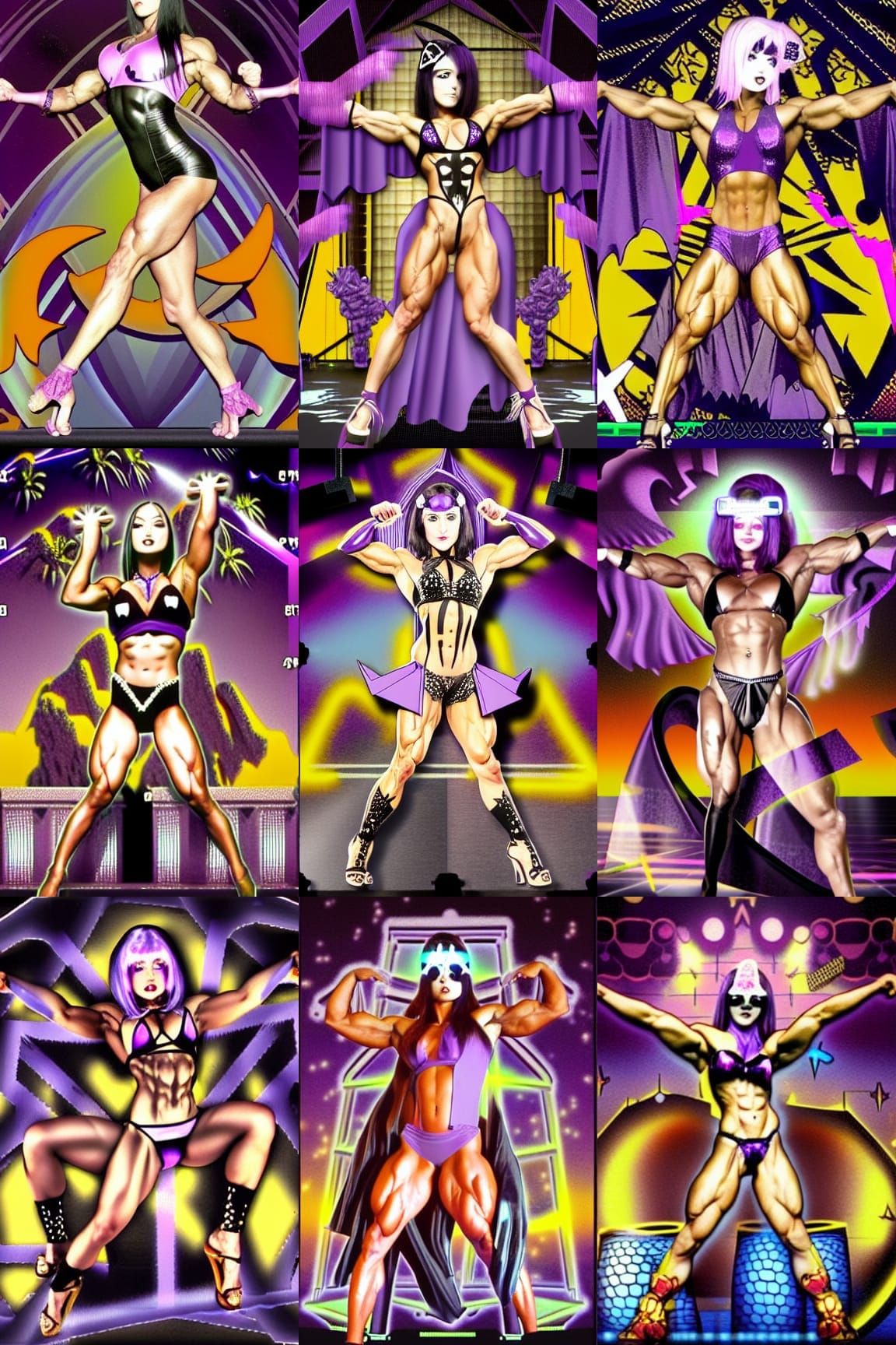 Gothic Bodybuilder in Vaporwave Anime Style