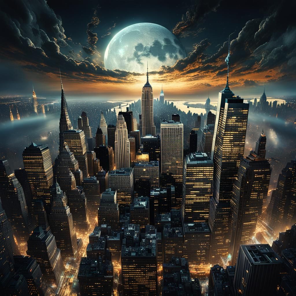 Epic Moon Over Manhattan: Digital Matte Painting