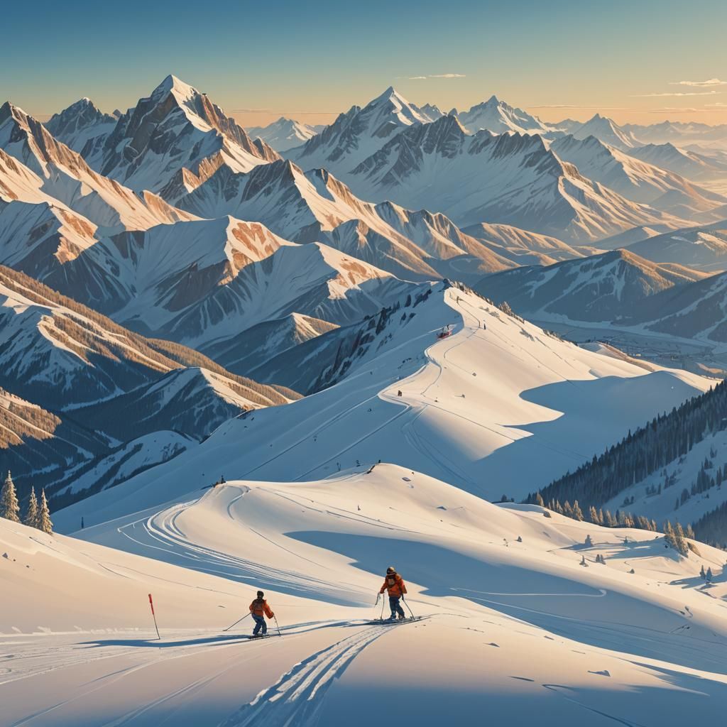 Leisure Skier on Snowy Slope: Matte Painting