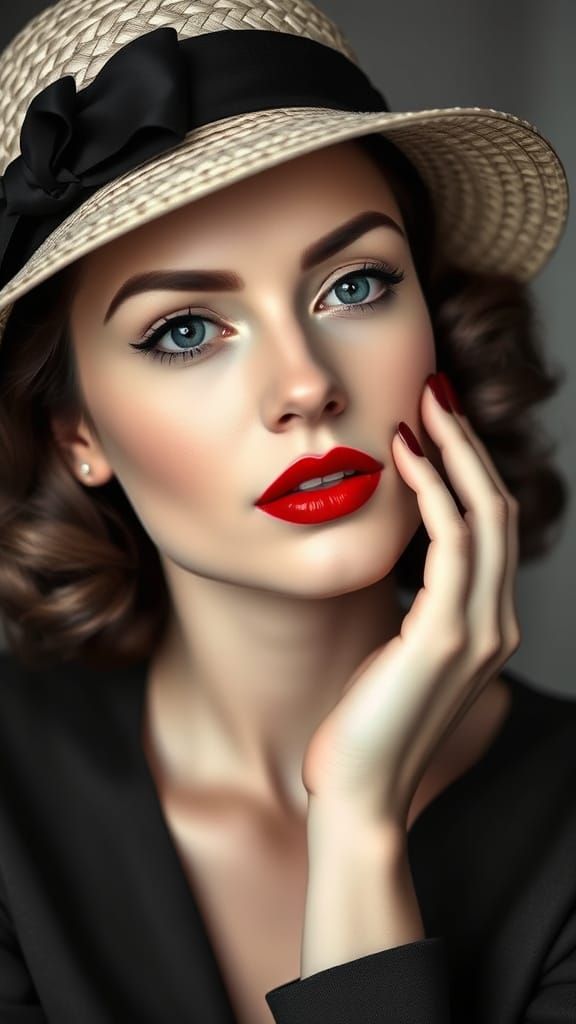 Elegant 1950s Woman Portrait in Old Hollywood Glamour