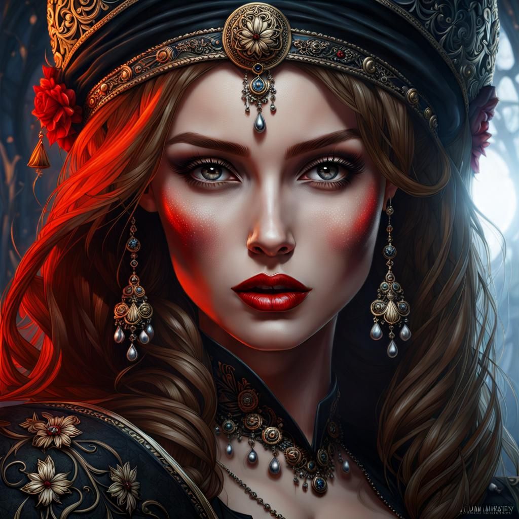 Beautiful Russian Woman Portrait in Gothic Splash Art
