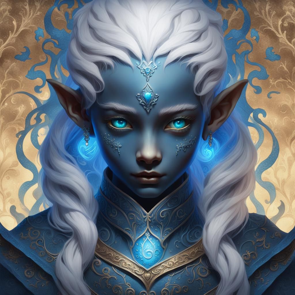 Vulnerable Half-Drow Child in Dark Fantasy Style