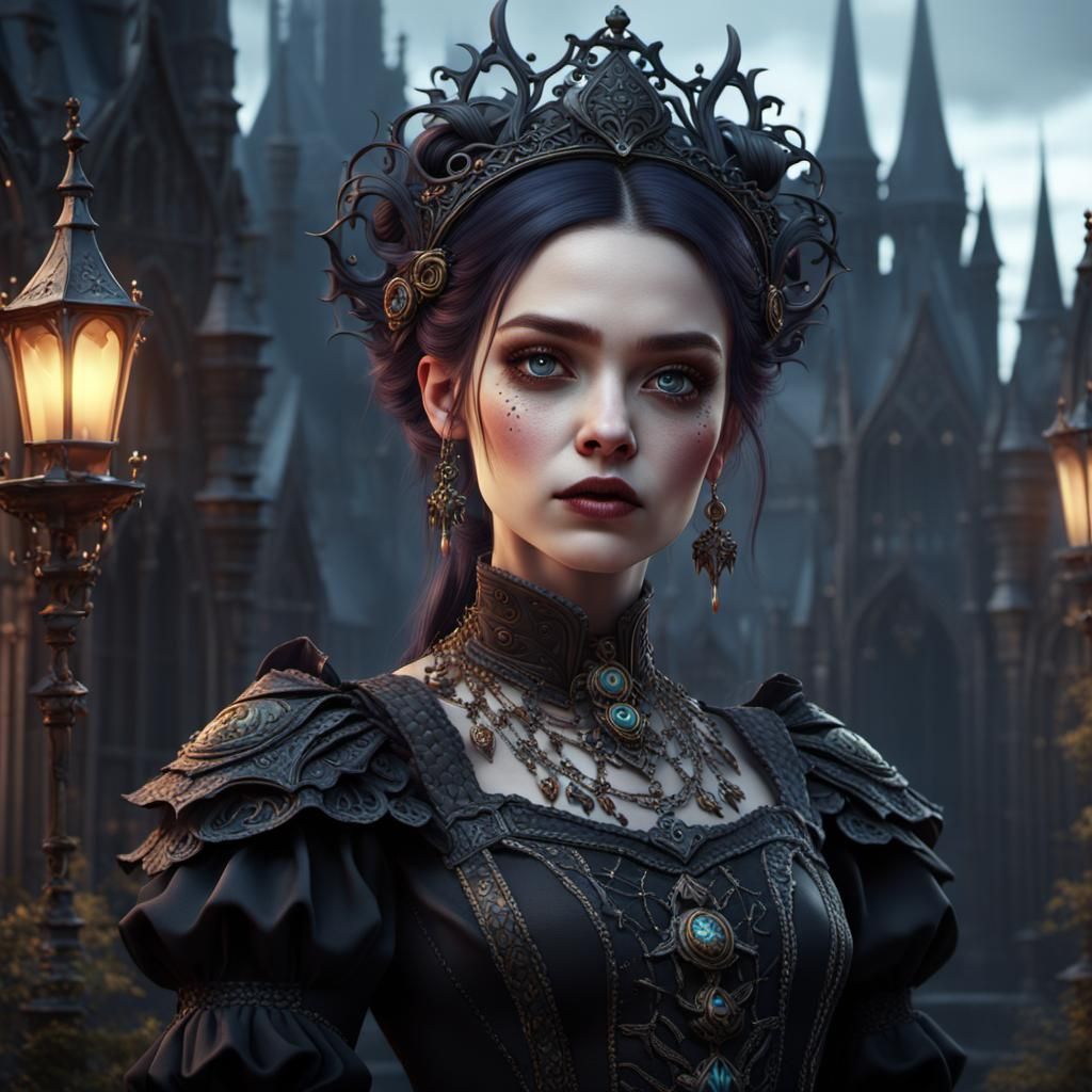 Cute Gothic Woman in Detailed Matte Painting