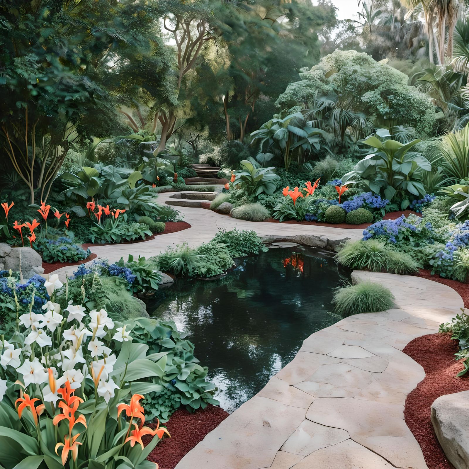 Botanical Garden with Vibrant Flowers in 8K