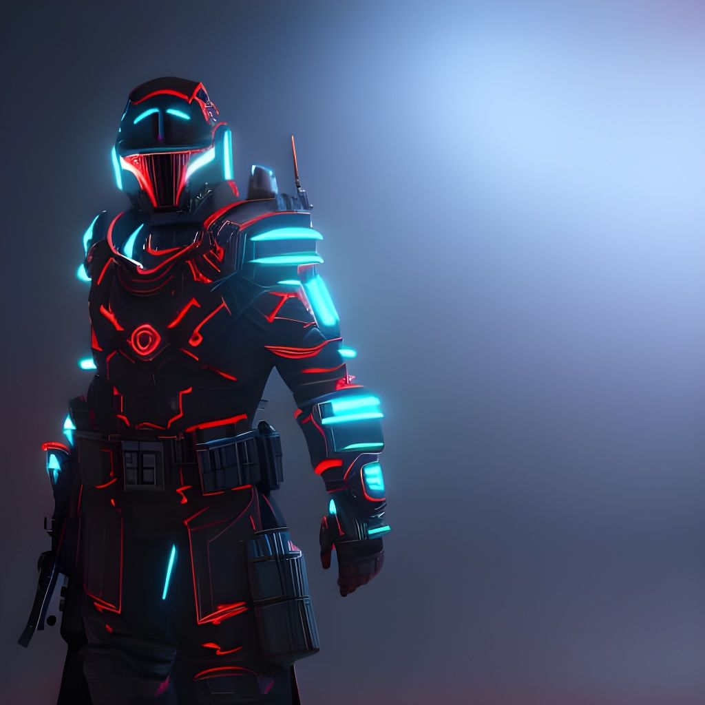 Cyberpunk Bounty Hunter in Neon Cityscape