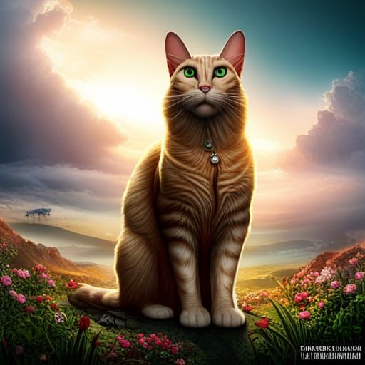 Hyperrealistic Royal Cat with Crown in Fantasy Art