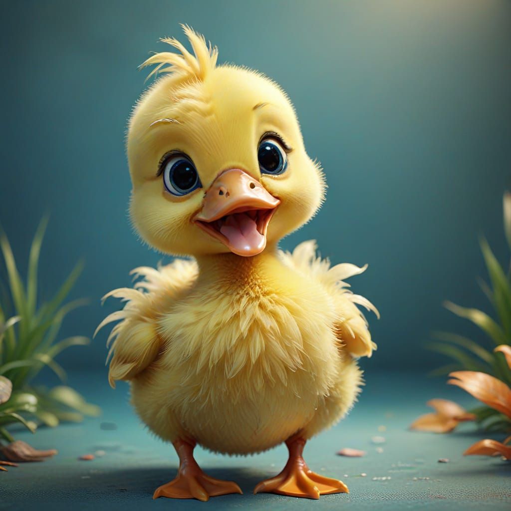 Adorable Fluffy Duckling Sticking Tongue Out in 3D Style