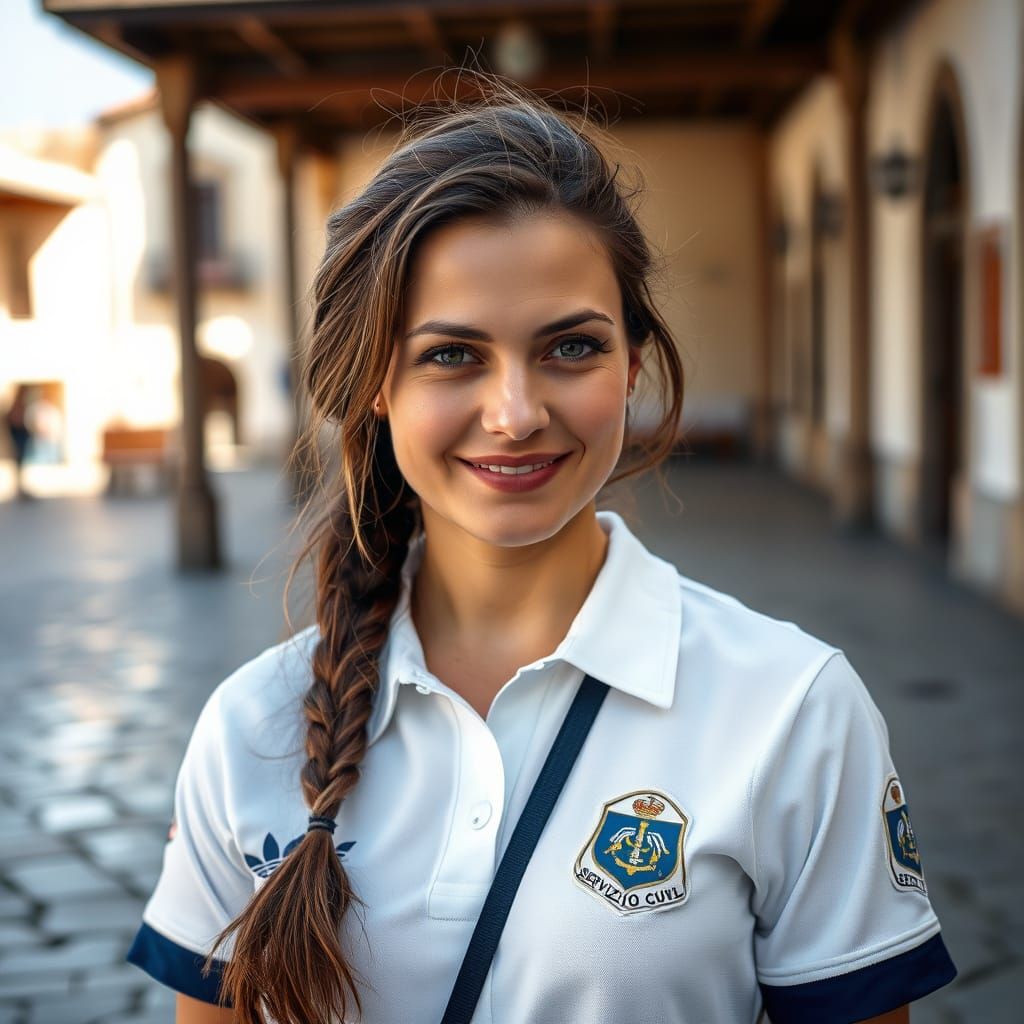 Young Sicilian Woman in Piazza: A Realistic Photo