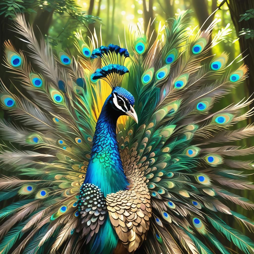 Majestic Peacock-Porcupine Hybrid in Lush Forest