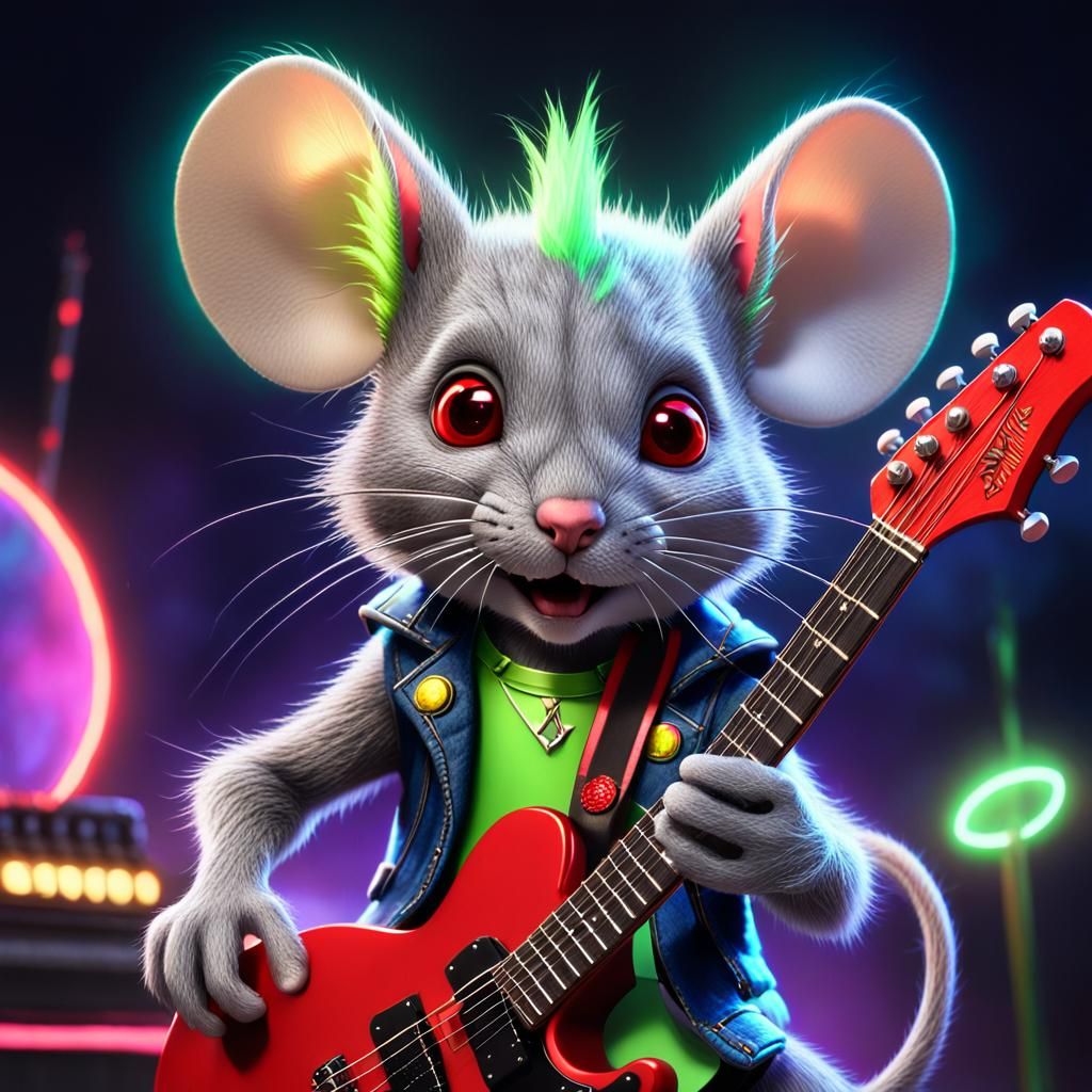 Punk Rock Mouse Guitarist on Vibrant Stage