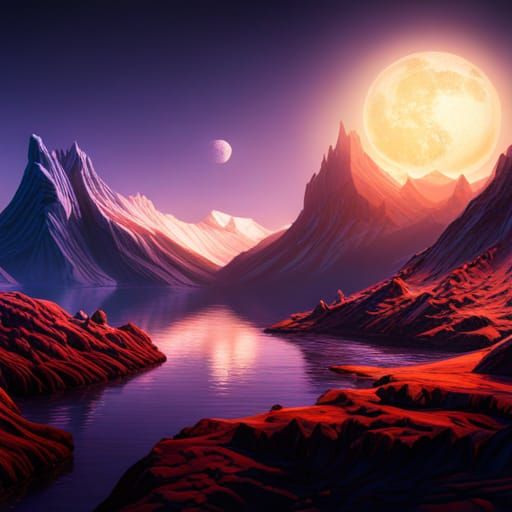 Unicorns in Mountain Landscape: Detailed Matte Painting