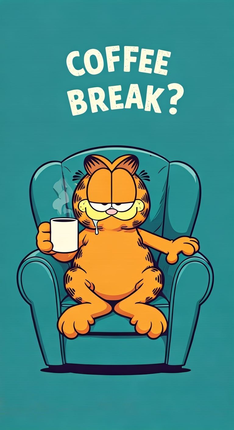 Garfield the Cat's Coffee Break in Teal Armchair