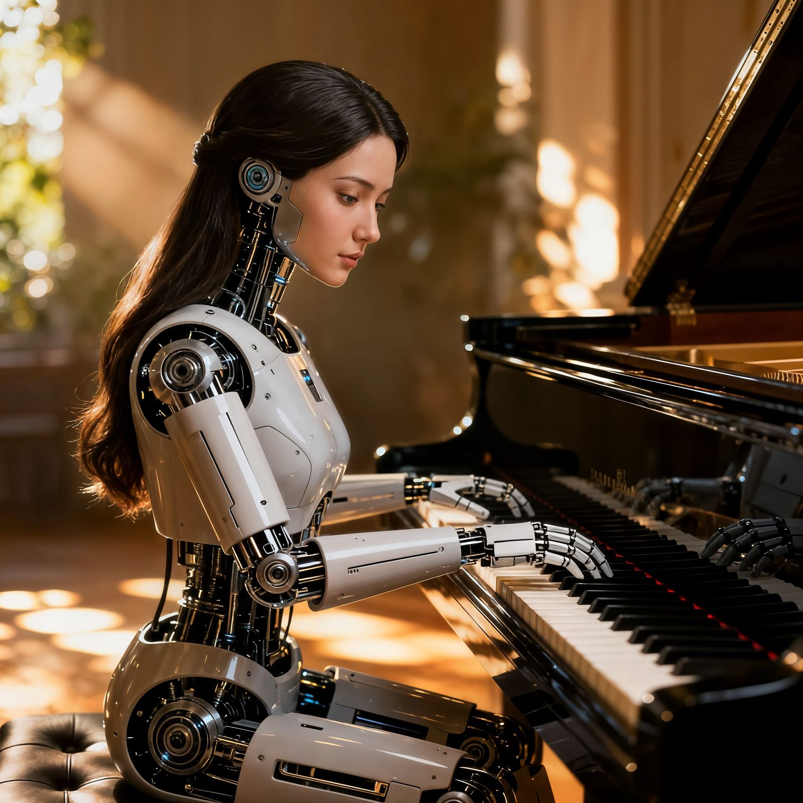 Robot Pianist with Beautiful Woman's Face Plays Piano