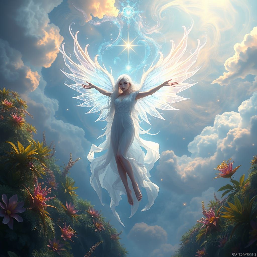 Divine Being Amidst Celestial Landscape