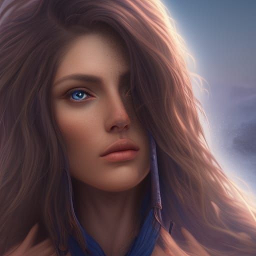 Beautiful Brown-Haired Woman with Navy Eyes