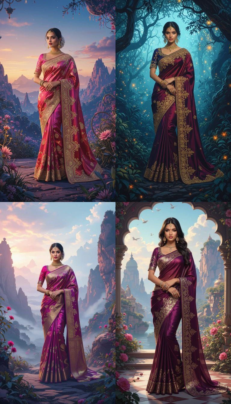 Detailed Matte Painting of Woman in Saree
